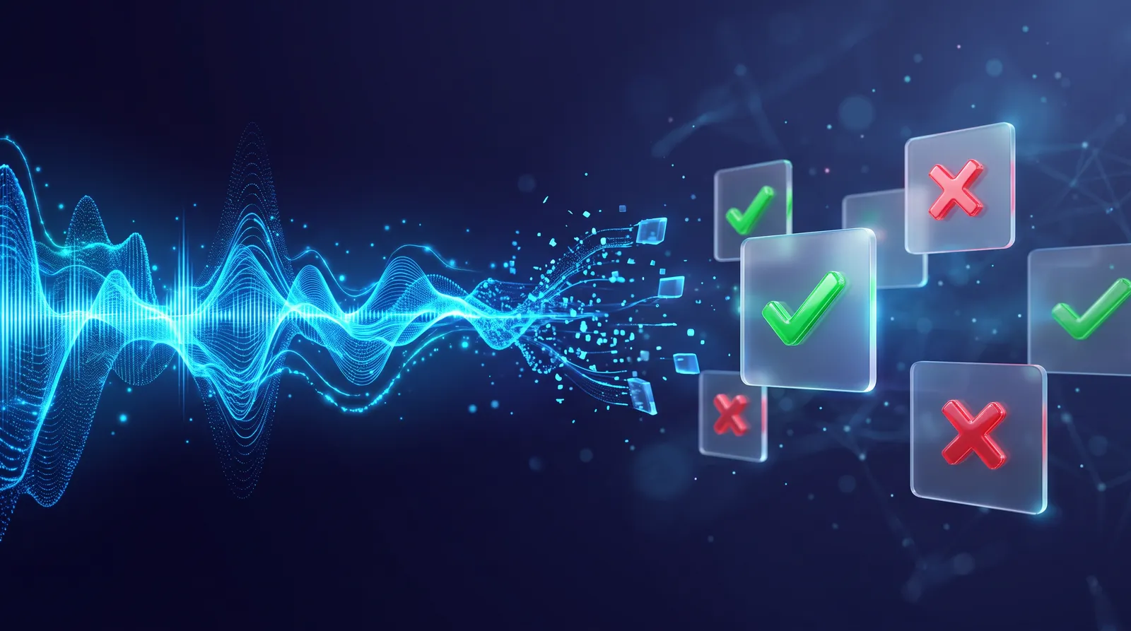 A call's sound wave turning into a checklist of passed and failed rules